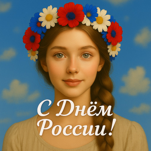 Патриотический ИИ портрет с флагом России