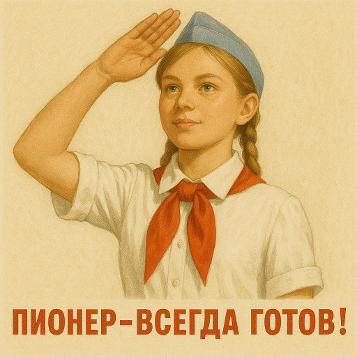Шарж в пионерском стиле с красным галстуком и значком